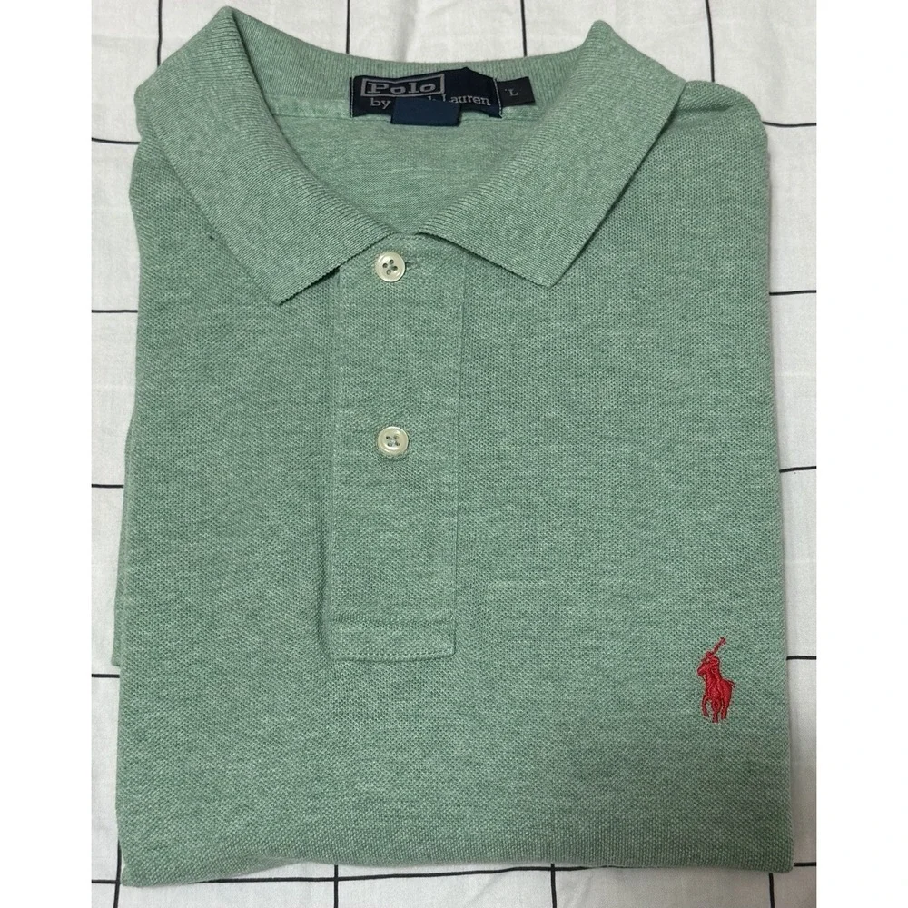Vintage Ralph Lauren Polo Shirt Mens Sz Large Green Short Sleeve Pique Red Pony